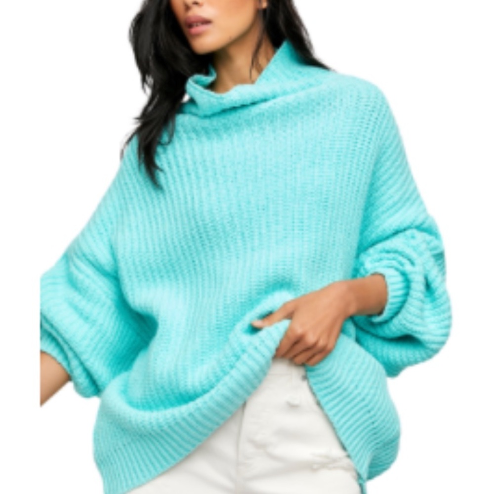 Free People Oversized Sweater in Aqua